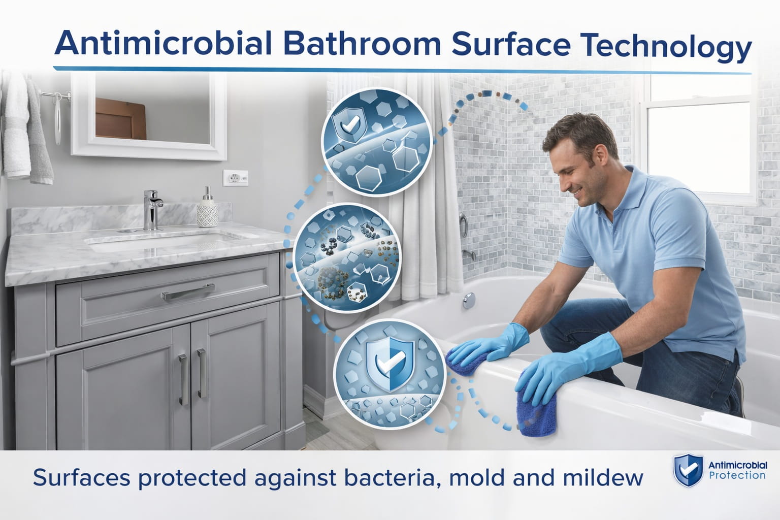 Antimicrobial bathroom surface technology