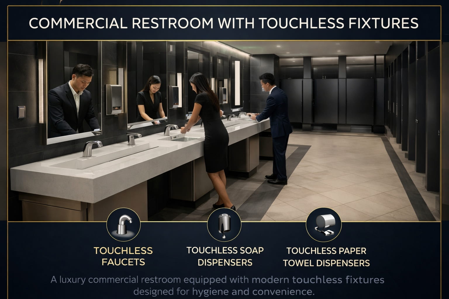Commercial restroom with touchless fixtures
