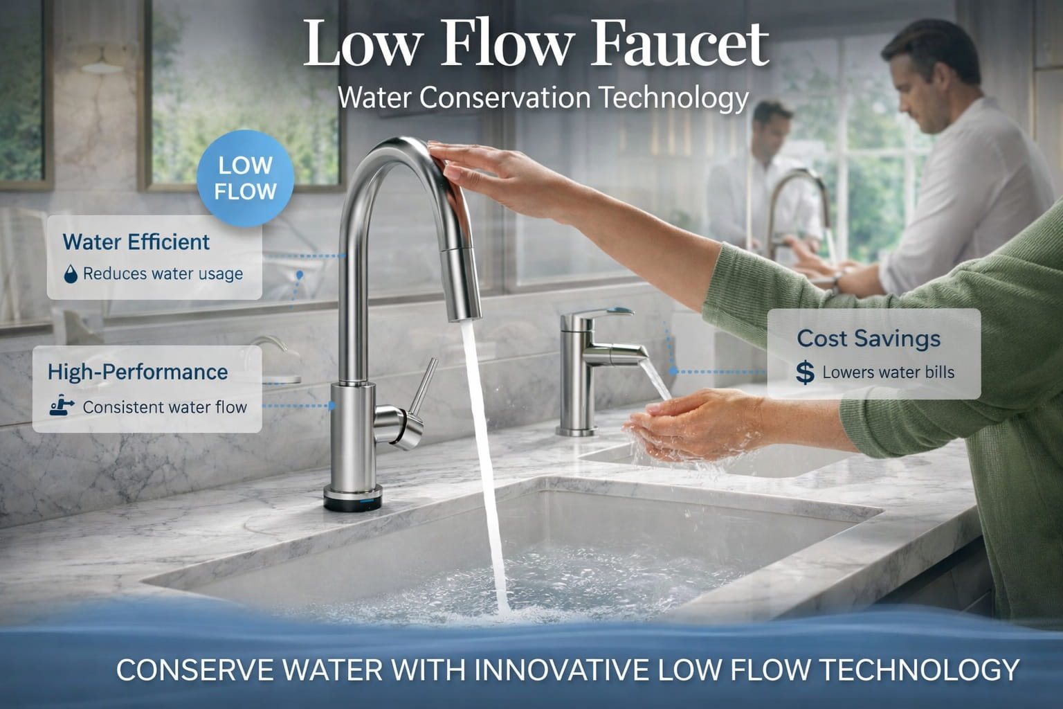 Low flow faucet water conservation technology