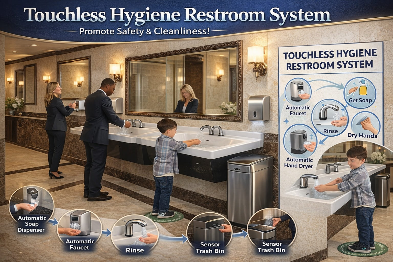 Touchless hygiene restroom system